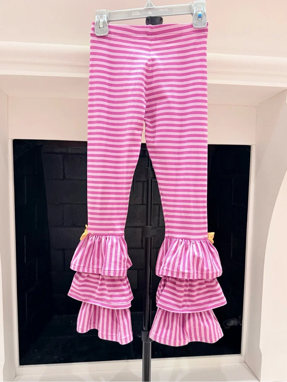 Matilda Jane Pink Striped Triple-Ruffle Leggings with Yellow Bows